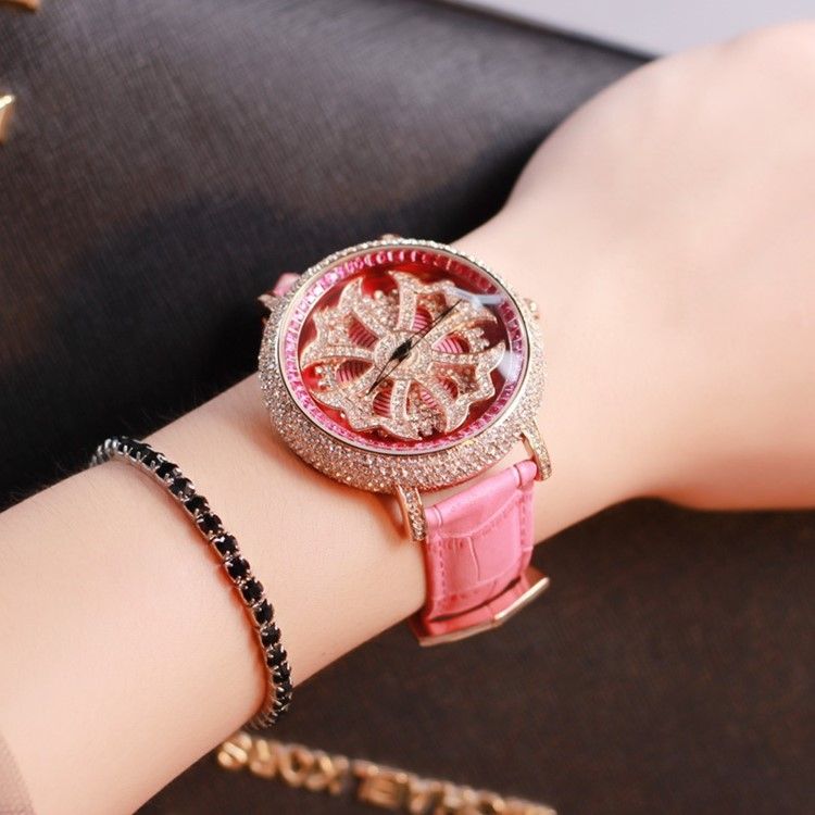 Relógio Floral Pu Feminino