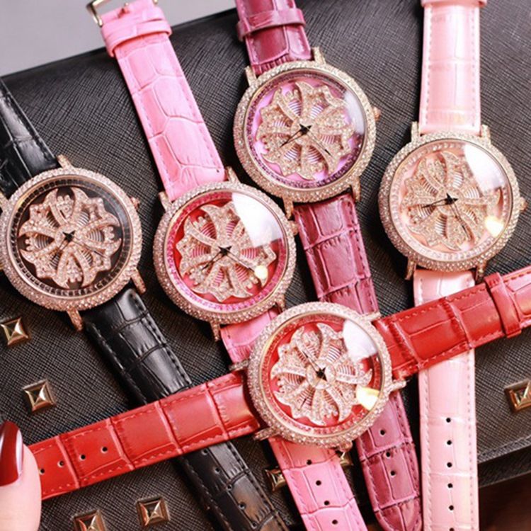 Relógio Floral Pu Feminino