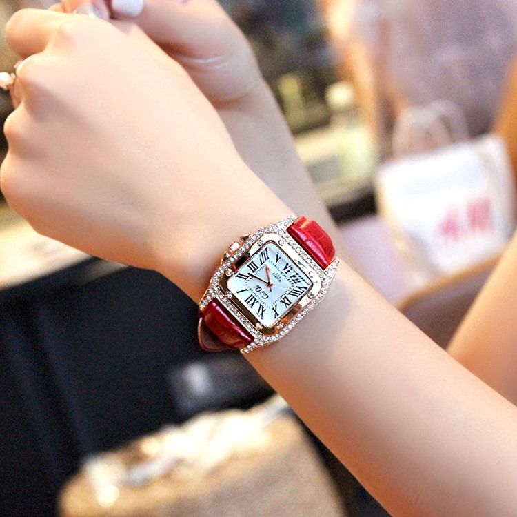 Square Diamante Pu Mulheres Watch