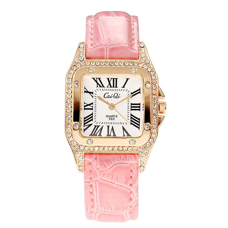 Square Diamante Pu Mulheres Watch