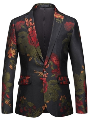 Blazer De Bola Casual Masculino Com Estampa Floral De Um Botão Entalhado Lapela