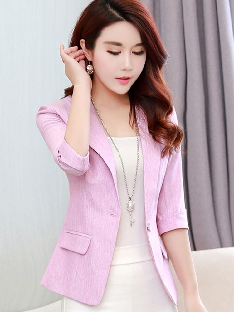 Blazer De Bolso Ol Feminino De Lapela Com Entalhe Fino