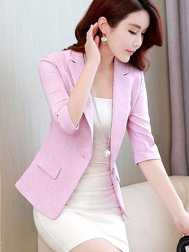 Blazer De Bolso Ol Feminino De Lapela Com Entalhe Fino