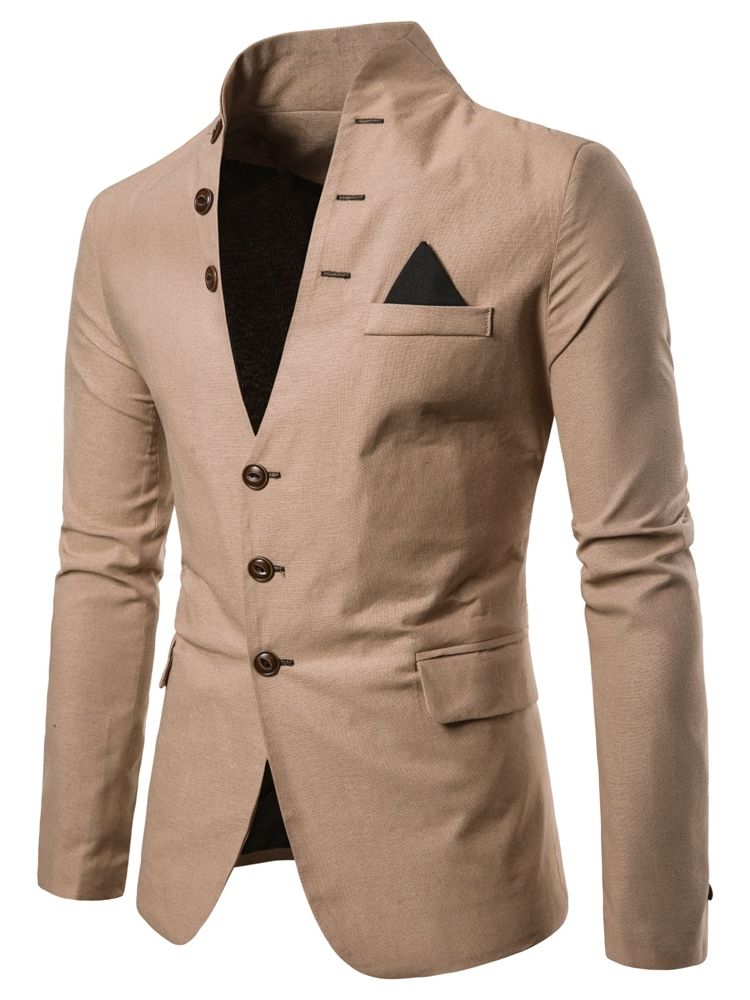 Blazer Casual De Bolso Simples Com Colarinho De Peito Único
