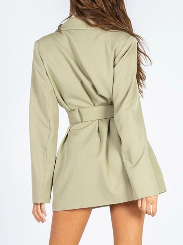 Blazer Casual Feminino Com Cadarço Manga Comprida Entalhada Lapela De Comprimento Médio