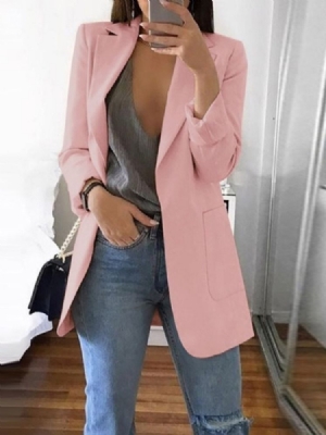 Blazer Casual Feminino De Lapela Com Entalhe Liso Longo Outono Comprimento Médio