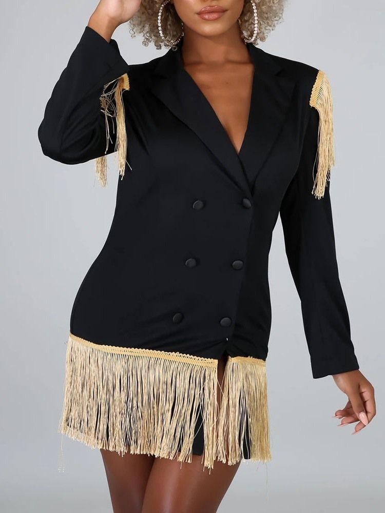 Blazer Casual Feminino Liso De Manga Comprida Com Peito Duplo