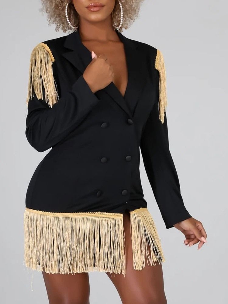 Blazer Casual Feminino Liso De Manga Comprida Com Peito Duplo