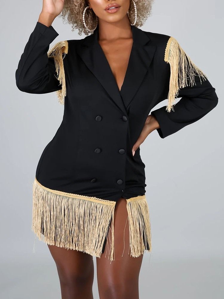 Blazer Casual Feminino Liso De Manga Comprida Com Peito Duplo