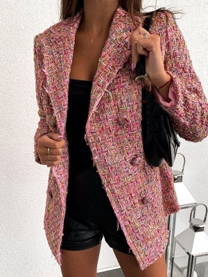 Blazer Casual Feminino De Manga Comprida Com Peito Duplo Comprimento Médio