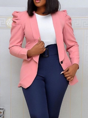 Blazer Casual Feminino De Manga Comprida Com Um Botão Simples De Manga Comprida Estufada