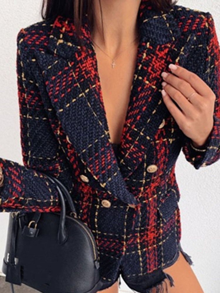 Blazer Casual Feminino De Manga Comprida De Peito Duplo Regular