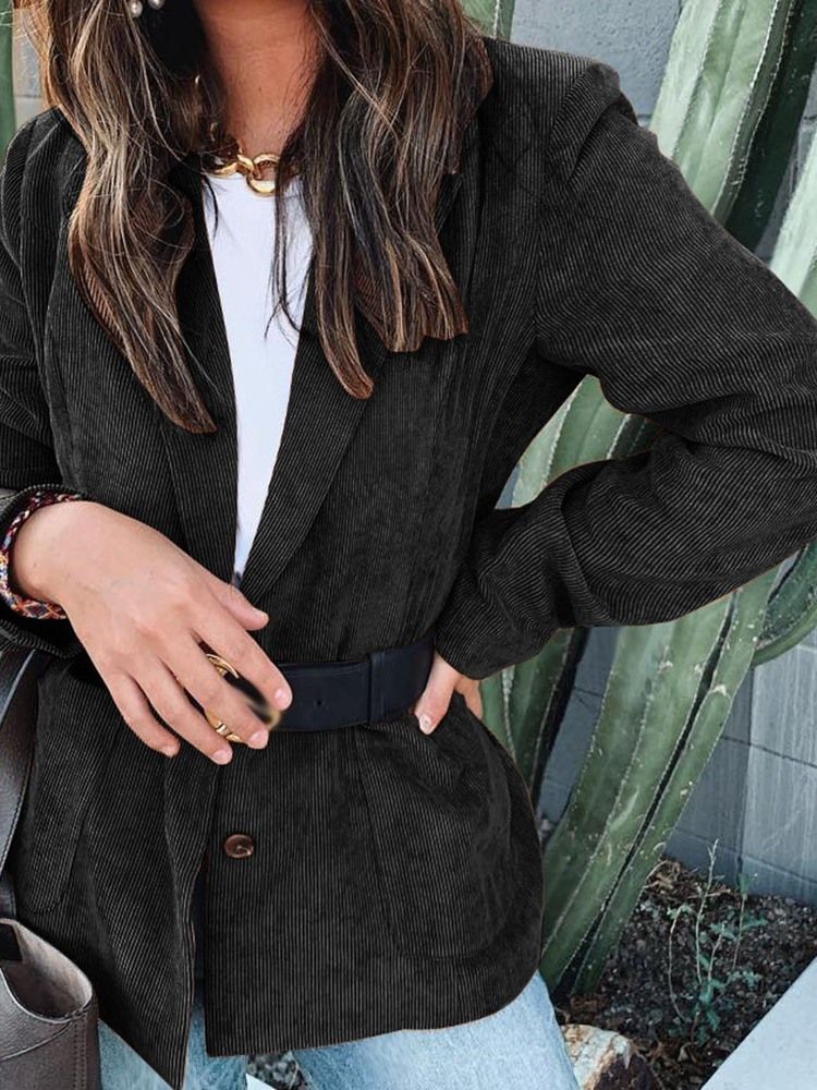 Blazer Casual Feminino De Manga Longa Lisa De Comprimento Médio