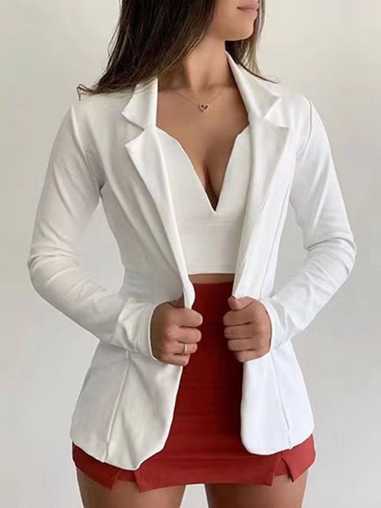 Blazer Casual Feminino Simples Com Lapela Entalhada Longa Manga Normal Padrão