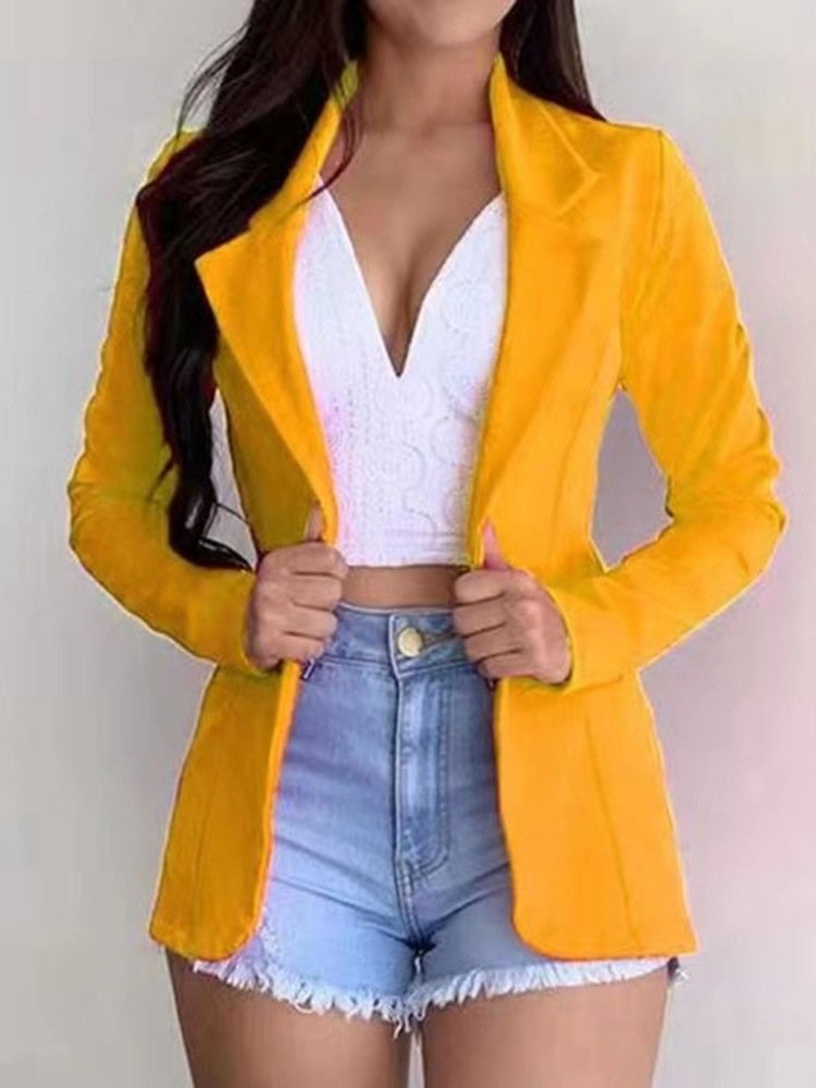 Blazer Casual Feminino Simples Com Lapela Entalhada Longa Manga Normal Padrão