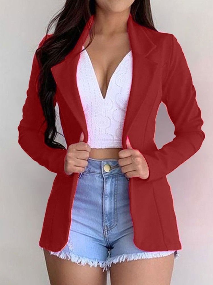 Blazer Casual Feminino Simples Com Lapela Entalhada Longa Manga Normal Padrão