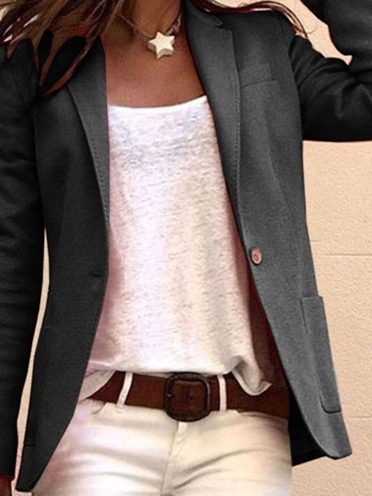 Blazer Casual Feminino De Um Botão Entalhado Lapela Manga Longa De Comprimento Médio