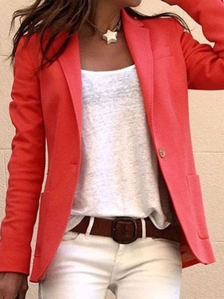 Blazer Casual Feminino De Um Botão Entalhado Lapela Manga Longa De Comprimento Médio