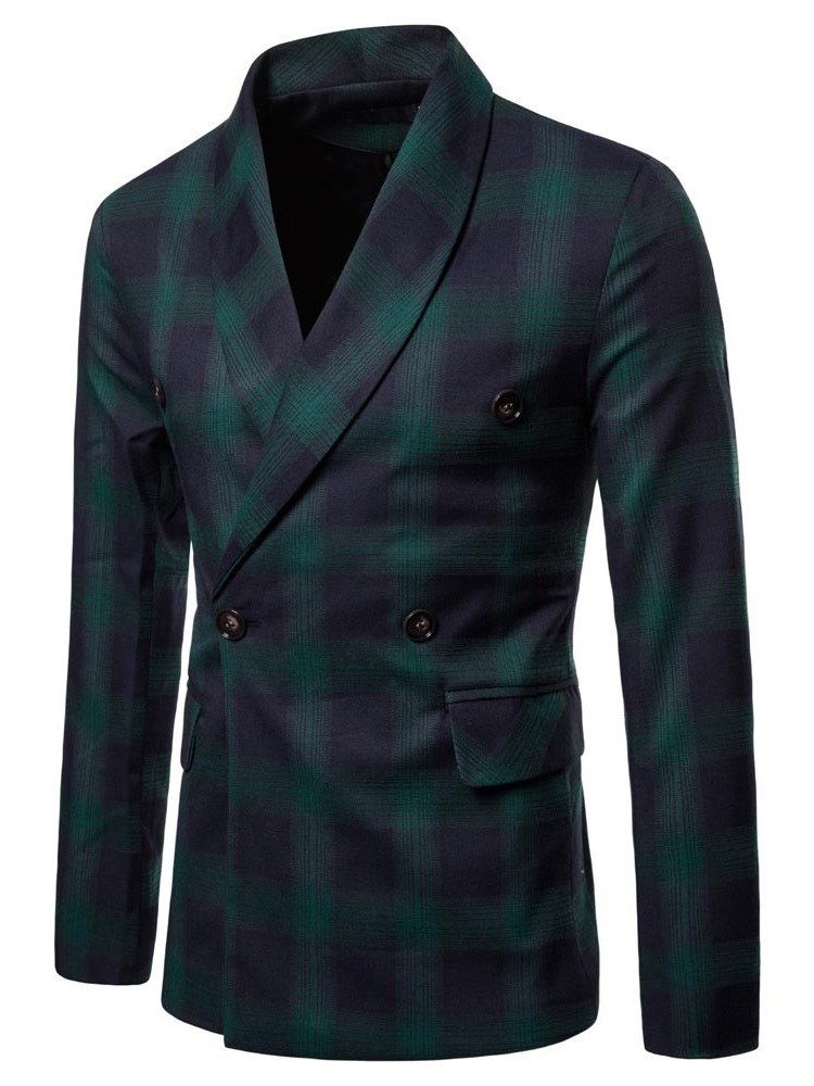 Blazer Casual Masculino Com Botão De Peito Duplo Xadrez