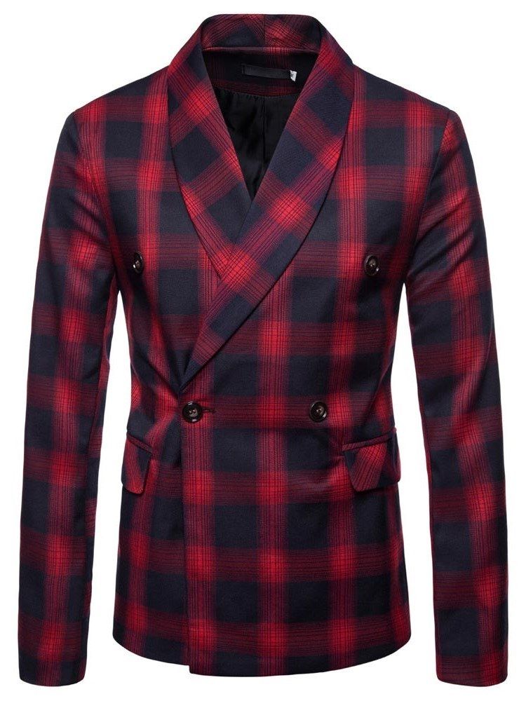 Blazer Casual Masculino Com Botão De Peito Duplo Xadrez