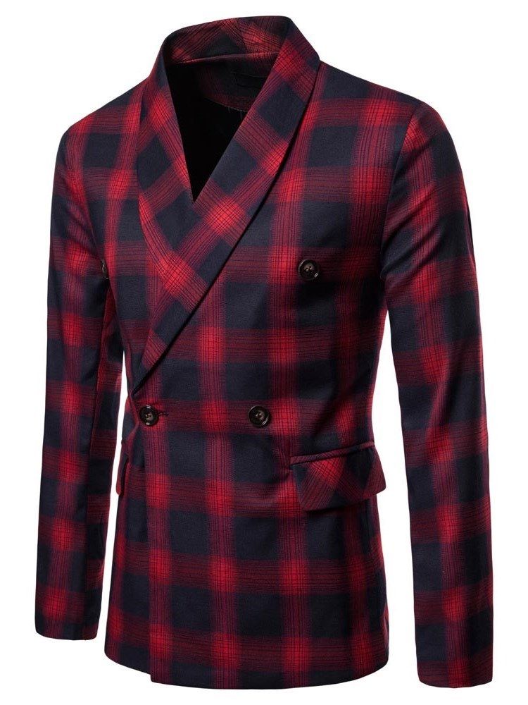 Blazer Casual Masculino Com Botão De Peito Duplo Xadrez