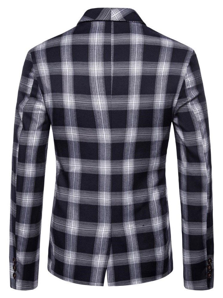 Blazer Casual Masculino Com Botão De Peito Duplo Xadrez