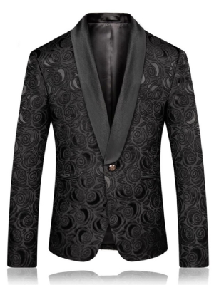 Blazer Com Bola De Casamento Masculino Slim Fit Impresso Em Preto