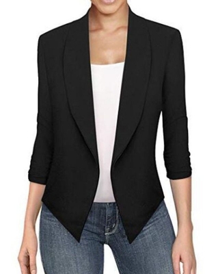 Blazer Feminino Assimétrico Lapela Longa Manga Comprida Escritório Simples
