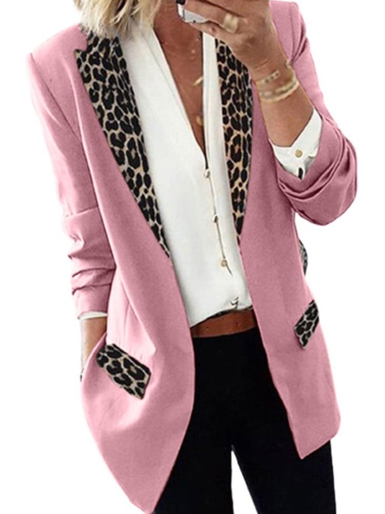 Blazer Feminino Casual De Lapela Leopardo Embrulhado Outono De Comprimento Médio