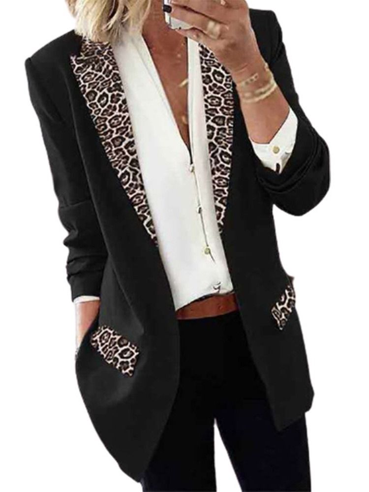 Blazer Feminino Casual De Lapela Leopardo Embrulhado Outono De Comprimento Médio