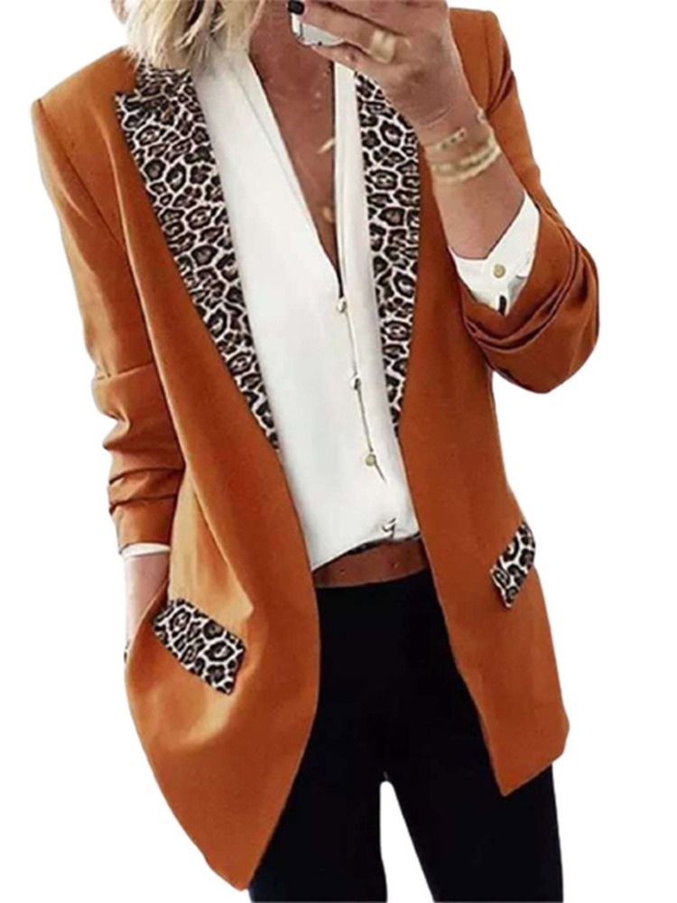 Blazer Feminino Casual De Lapela Leopardo Embrulhado Outono De Comprimento Médio