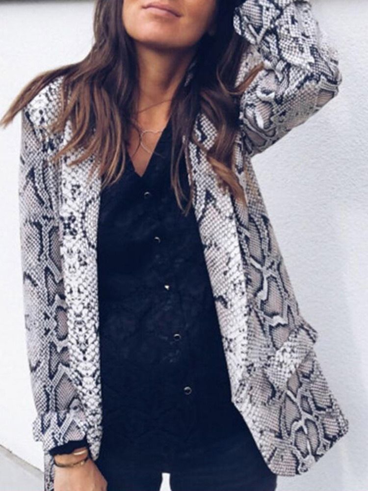 Blazer Feminino Casual De Manga Comprida Enrolada Leopardo De Comprimento Médio