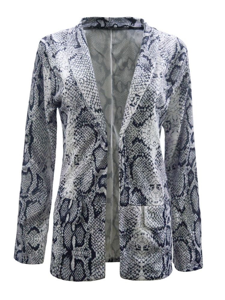 Blazer Feminino Casual De Manga Comprida Enrolada Leopardo De Comprimento Médio
