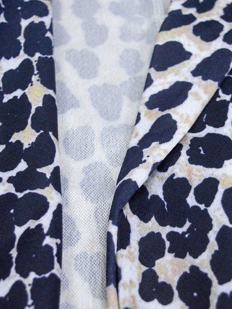 Blazer Feminino Casual De Manga Comprida Enrolada Leopardo De Comprimento Médio