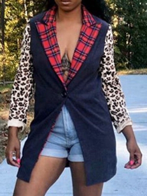 Blazer Feminino De Cor Bloco De Um Botão Manga Comprida De Comprimento Médio Regular Casual Blazer