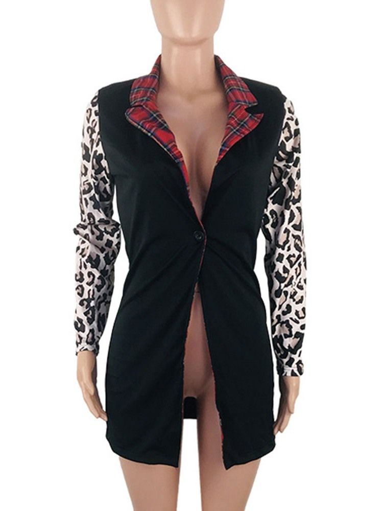 Blazer Feminino De Cor Bloco De Um Botão Manga Comprida De Comprimento Médio Regular Casual Blazer