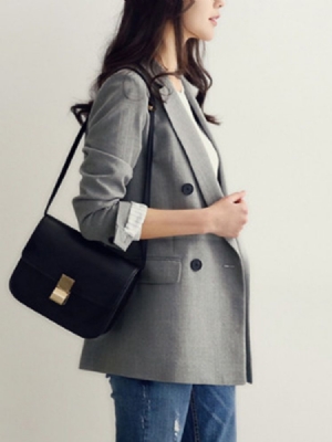 Blazer Feminino Liso Com Lapela De Comprimento Médio