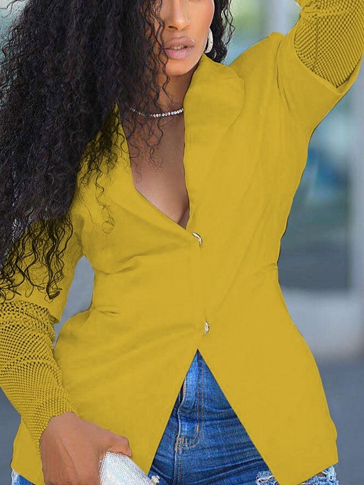 Blazer Feminino Liso De Lapela Longa Manga Comprida Padrão Regular Casual