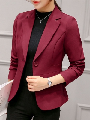 Blazer Feminino Liso De Um Botão Manga Longa Padrão Outono Casual