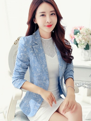Blazer Feminino De Manga Comprida Com Lapela Entalhada De Peito Único