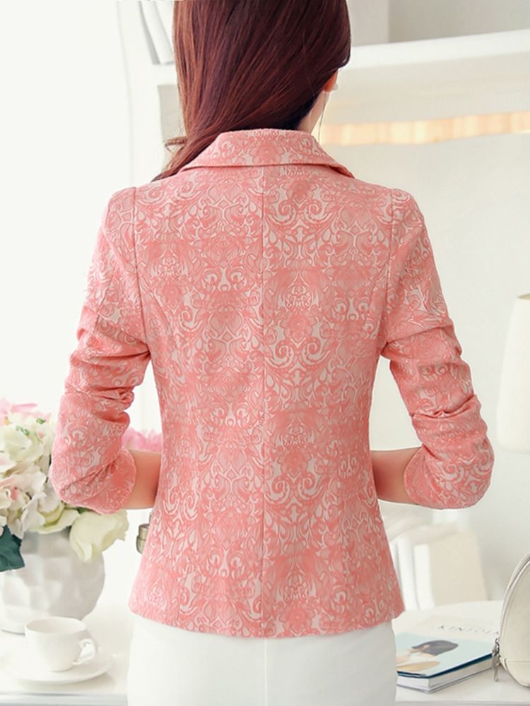Blazer Feminino De Manga Comprida Com Lapela Entalhada De Peito Único