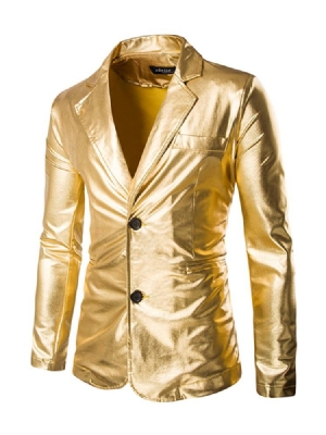 Blazer De Festa Masculino Com Lapela Lisa Entalhada Metálica De Peito Único