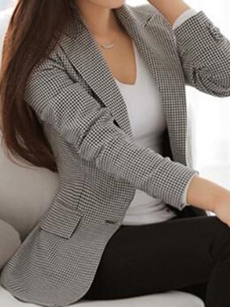 Blazer Houndstooth Feminino Blazer Feminino Slim Houndstooth One Button