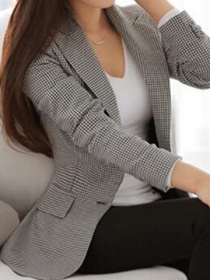 Blazer Houndstooth Feminino Blazer Feminino Slim Houndstooth One Button