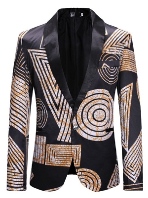 Blazer De Lazer Casual Masculino Com Estampa Geométrica De Um Botão