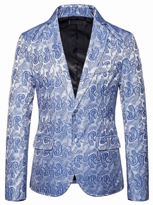 Blazer De Lazer Masculino Com Estampa De Lapela Entalhada De Peito Único