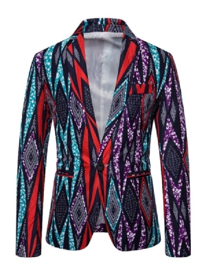 Blazer De Lazer Masculino Com Impressão De Um Botão Em Bloco De Cores