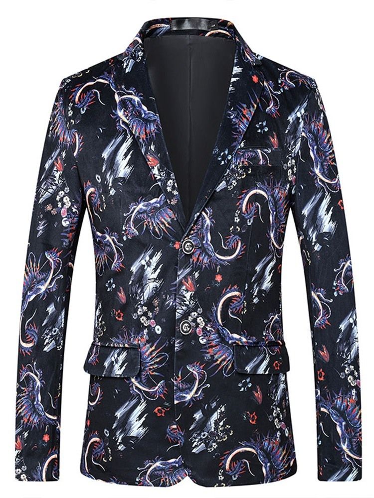 Blazer De Lazer Masculino Fino Estampado Lapela Entalhada