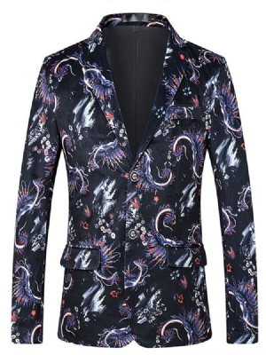 Blazer De Lazer Masculino Fino Estampado Lapela Entalhada