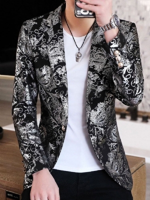 Blazer De Lazer Masculino Floral Com Estampa De Lapela Entalhada